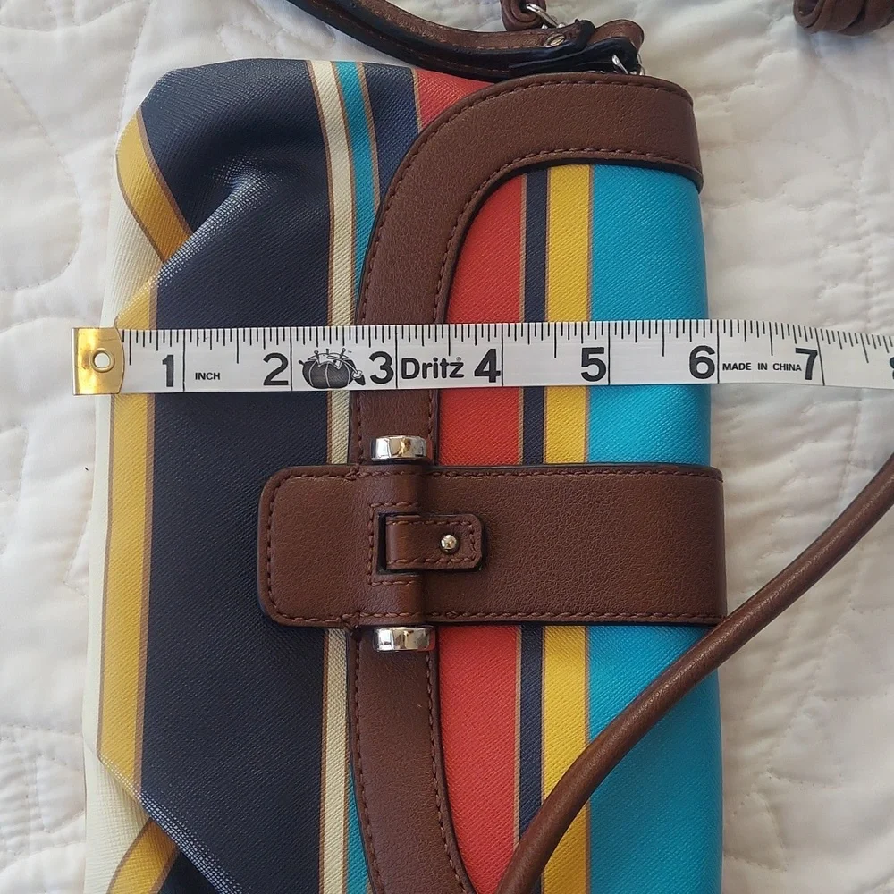 Chaps Crossbody Purse or Wristlet Bright Colored Striped, Distressed - Picture 7 of 10